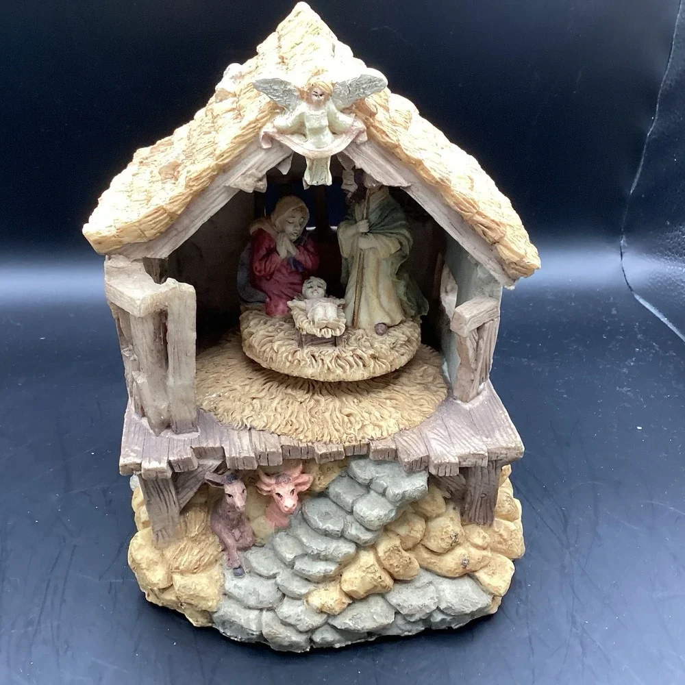 Resin Musical Christmas Nativity Figurine Silent Night Nativity Revolves Around‎